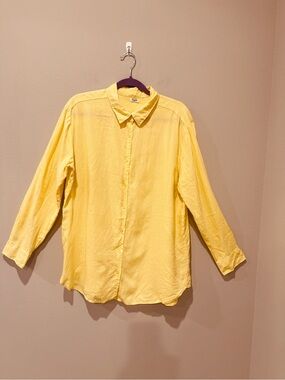 Men's Casual Yellow Button Down Shirt Size Large Lightweight Linen Summer Comfy